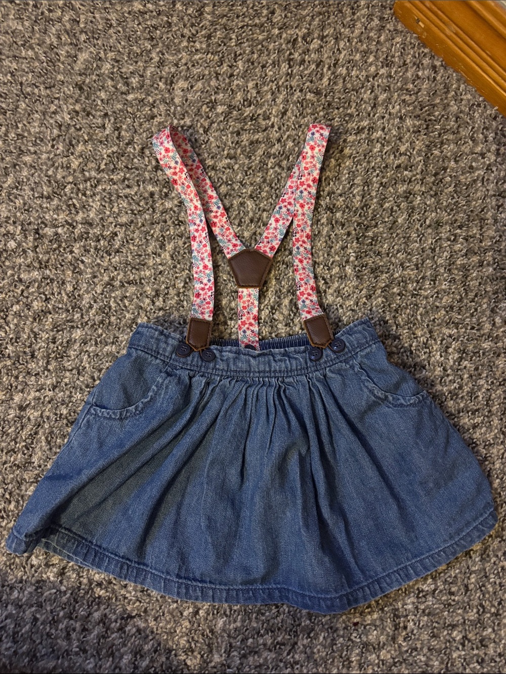Denim Skirt with detachable Floral Suspenders